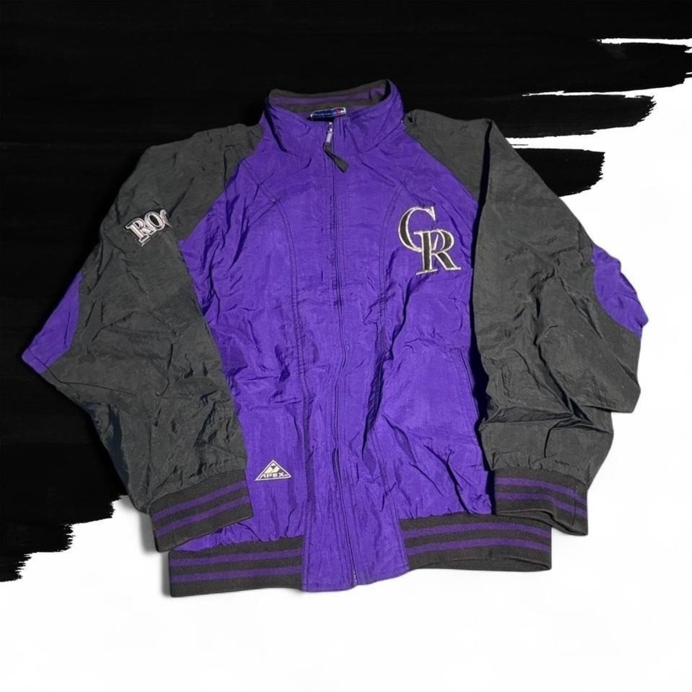 Vintage Colorado Rockies Jacket Mens Large Purple Black MLB Baseball Apex 90s